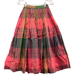 Jo Collins Women's A-Line Midi Skirt Multicolor 21x31 Plaid Pleated Vintage